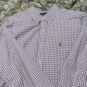 XL purple and white check shirt for sale. Very comfortable.